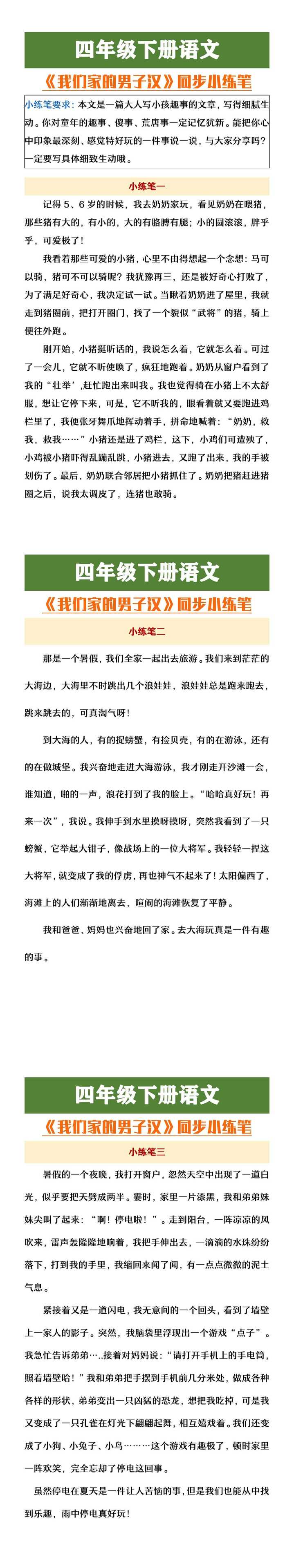 四年级下册语文《我们家的男子汉》同步小练笔