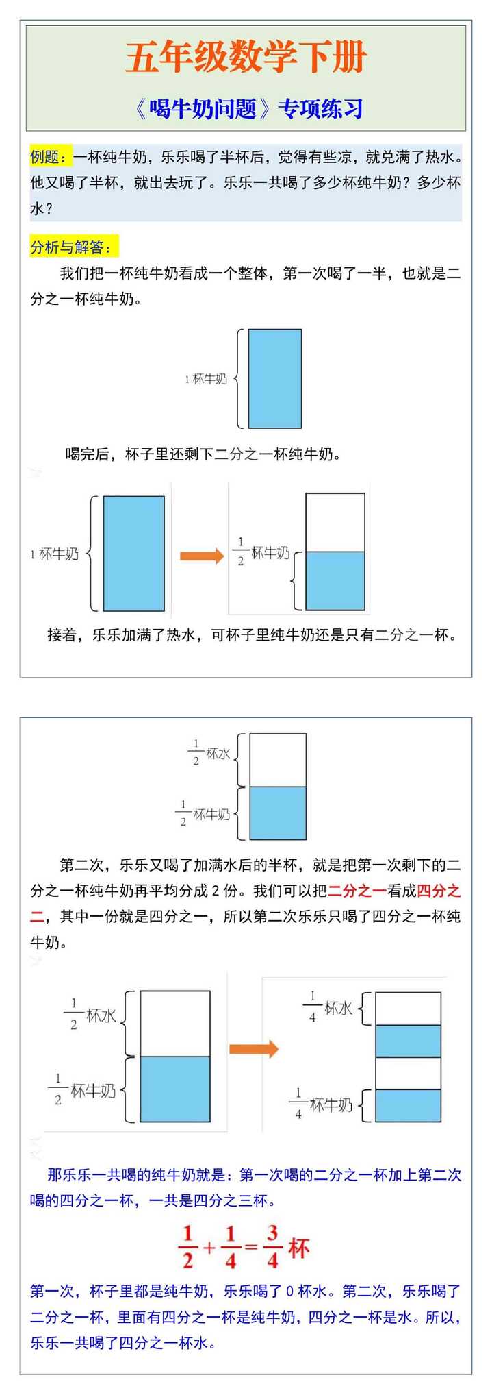 五年级数学下册《喝牛奶问题》专项练习