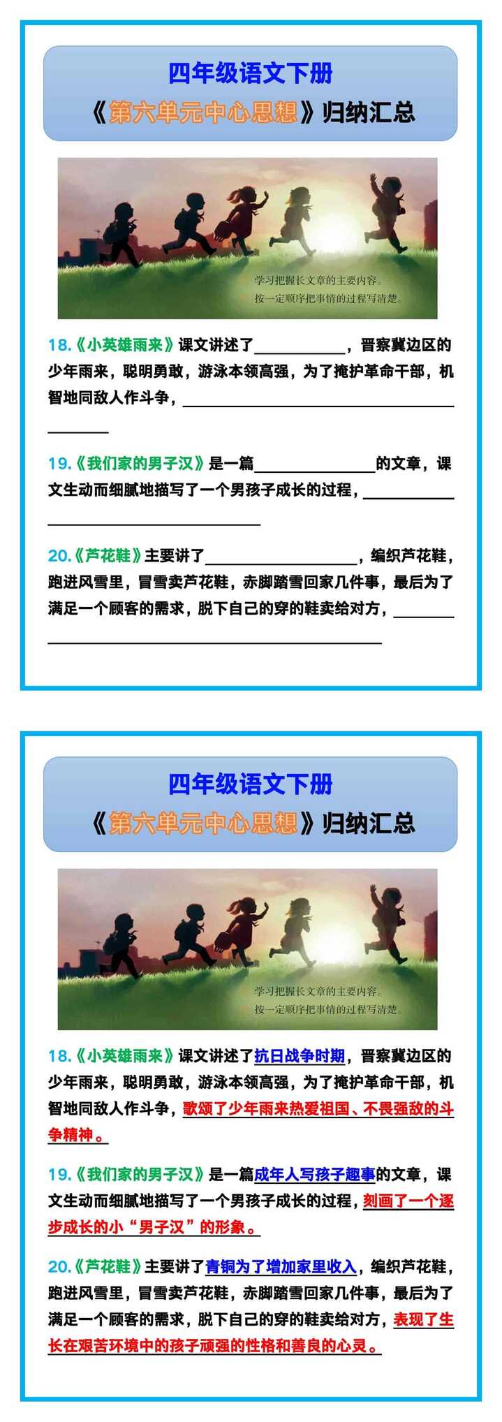 四年级语文下册《第六单元中心思想》归纳汇总！