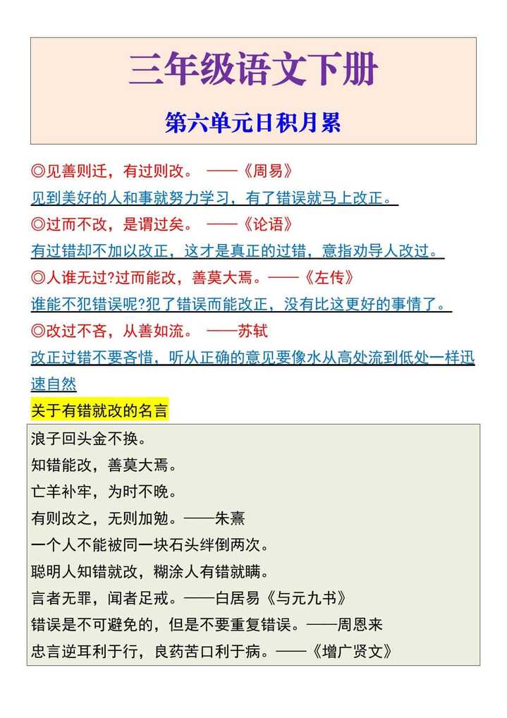 三年级语文下册第六单元日积月累