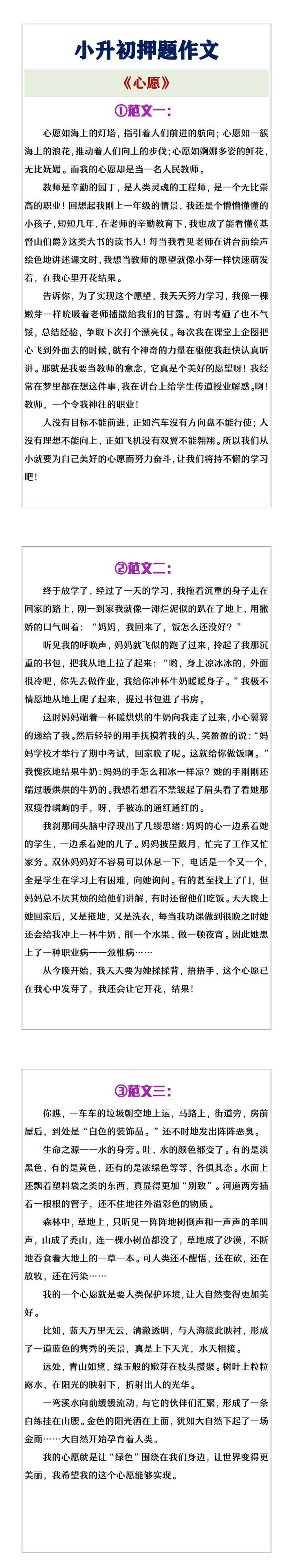 小升初满分作文《心愿》