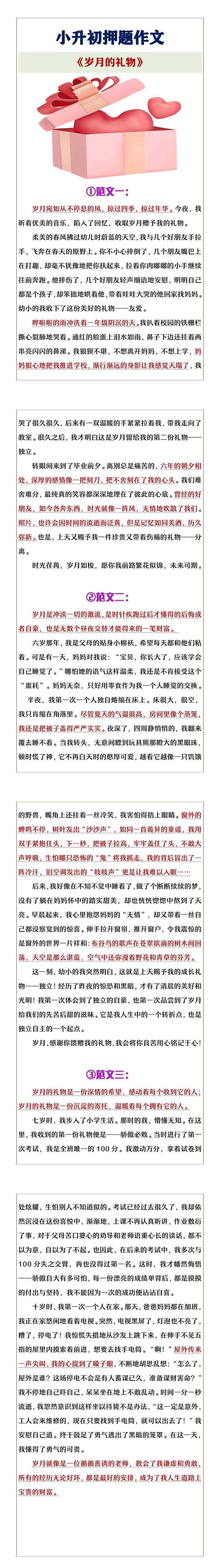 小升初押题作文《岁月的礼物》