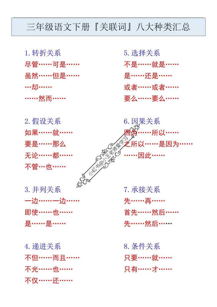 三年级语文下册『关联词』八大种类汇总