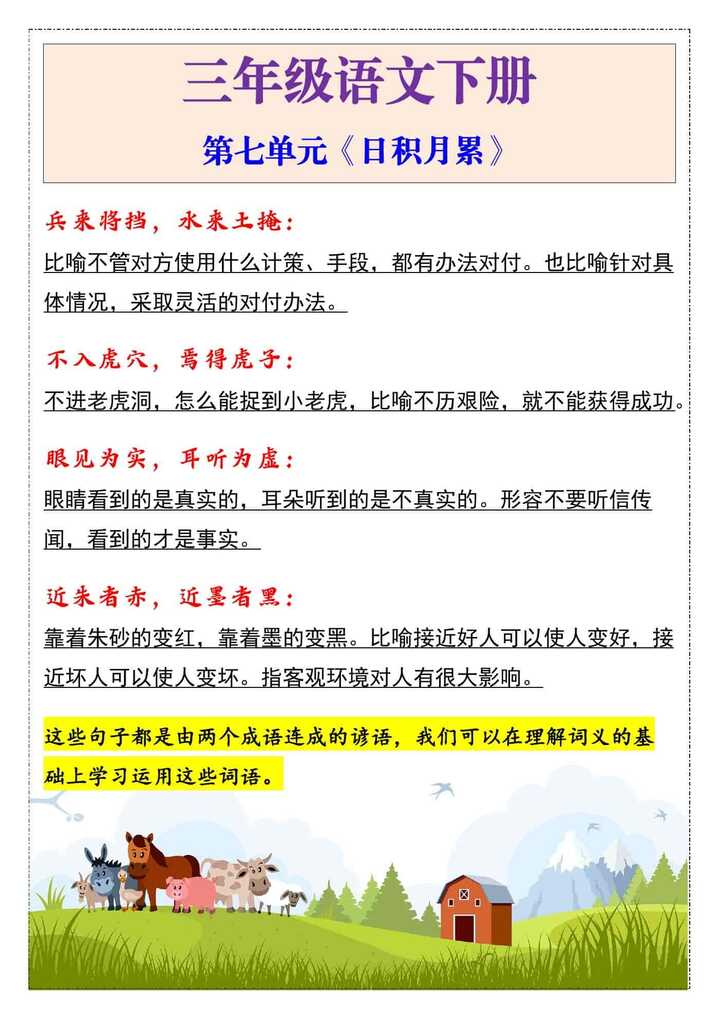 三年级语文下册第七单元《日积月累》