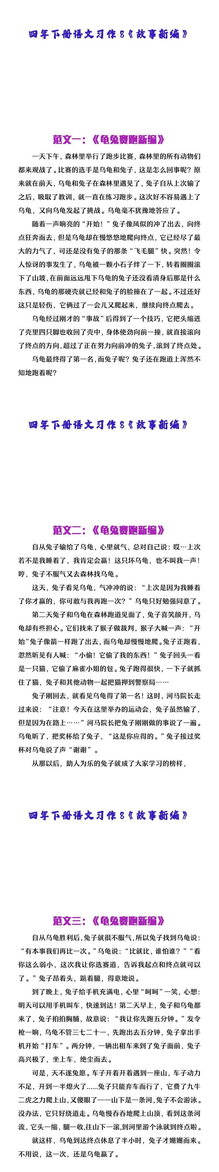 四年级下册语文习作八龟兔赛跑新编