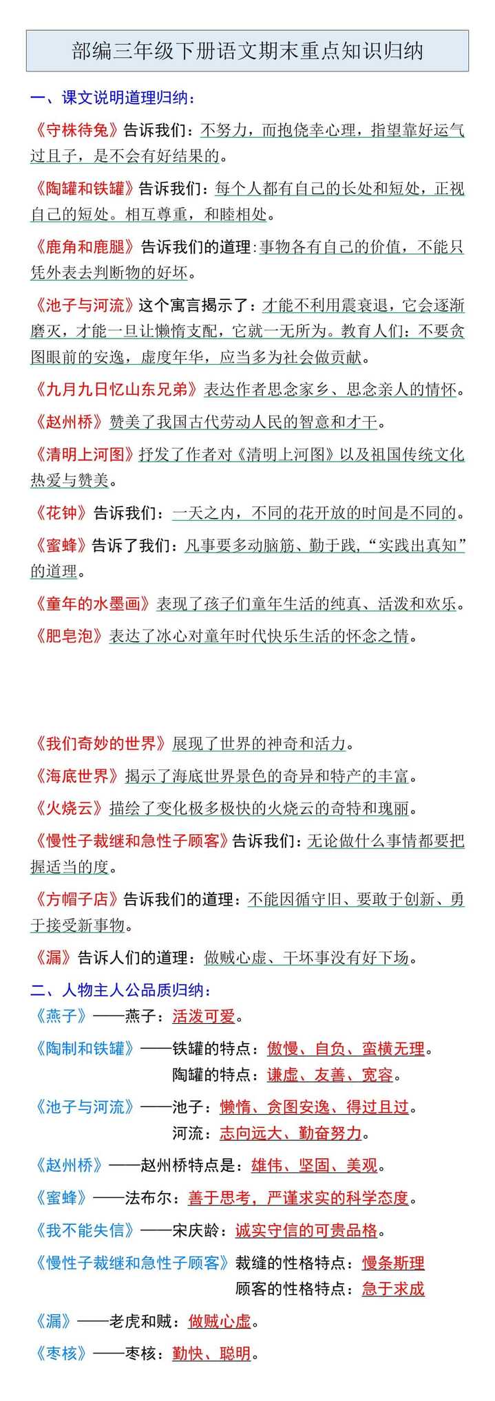 部编三年级下册语文期末重点知识归纳