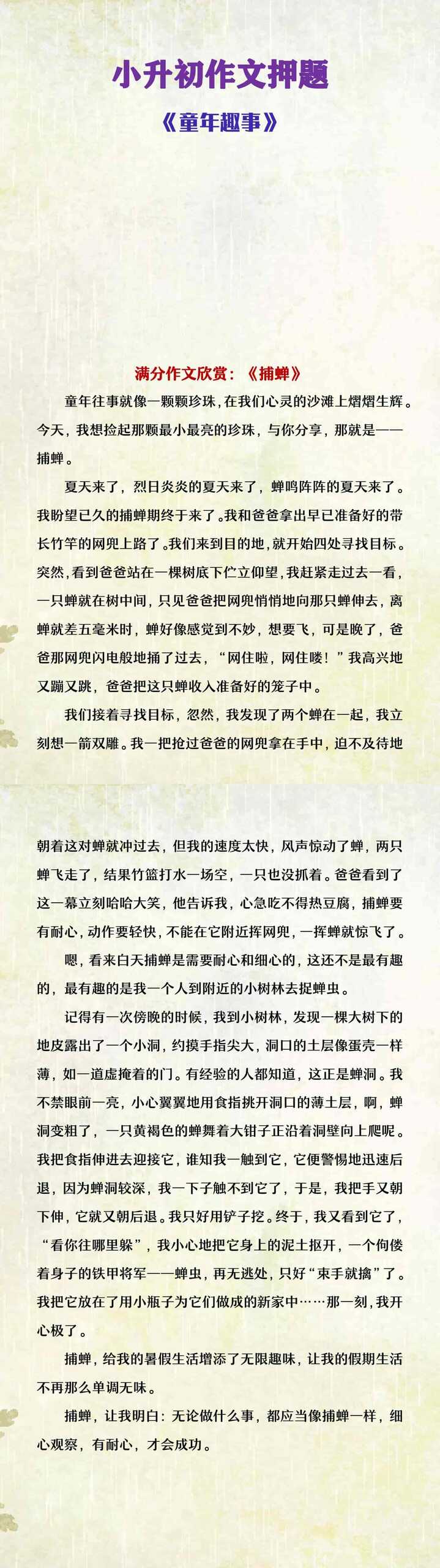 六年级下册语文小升初作文押题《童年趣事》