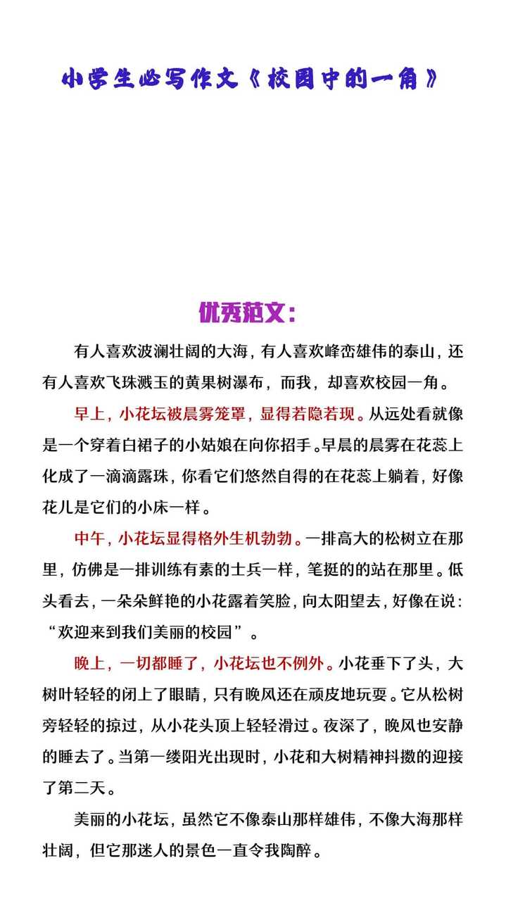 小学生优秀作文《校园的一角》