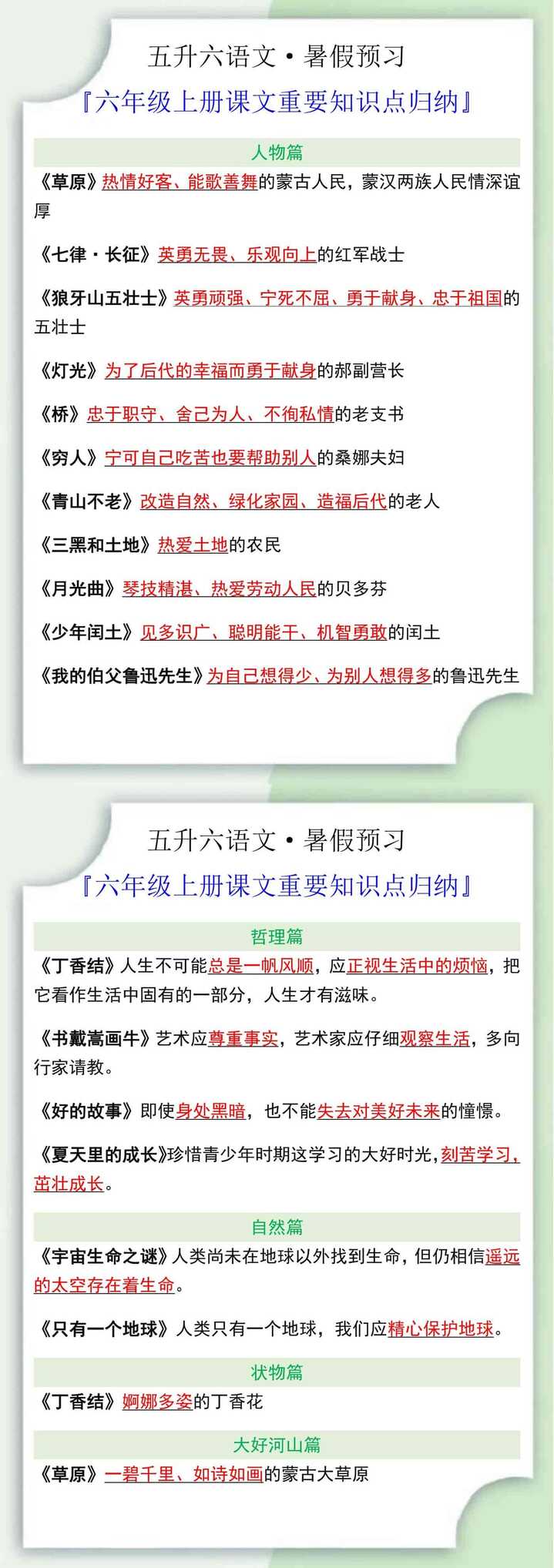 六年级上册课文重要知识点归纳