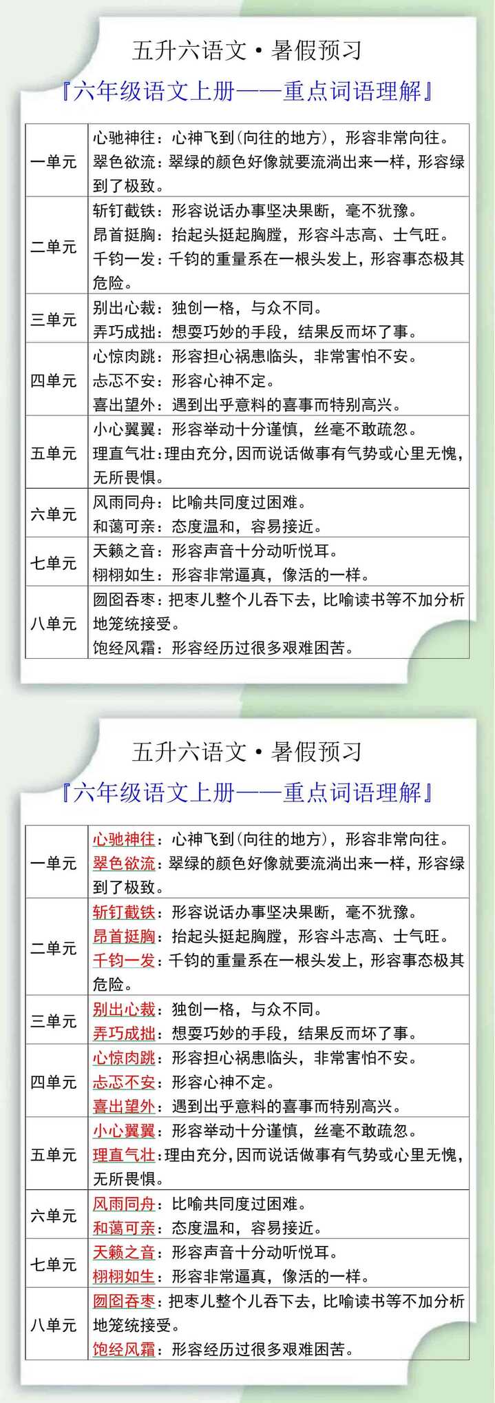 六年级语文上册重点词语理解