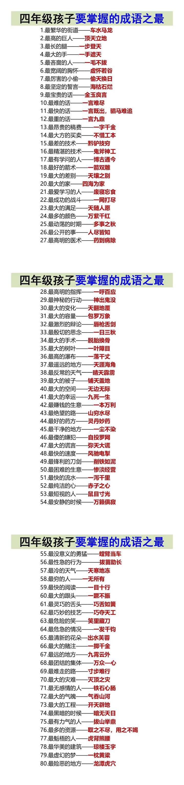 四年级孩子要掌握的成语之最