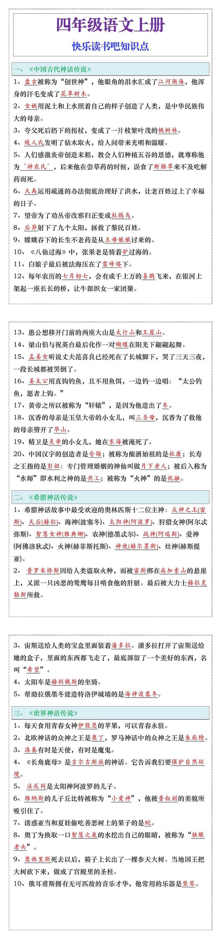 四年级语文上册快乐读书吧知识点