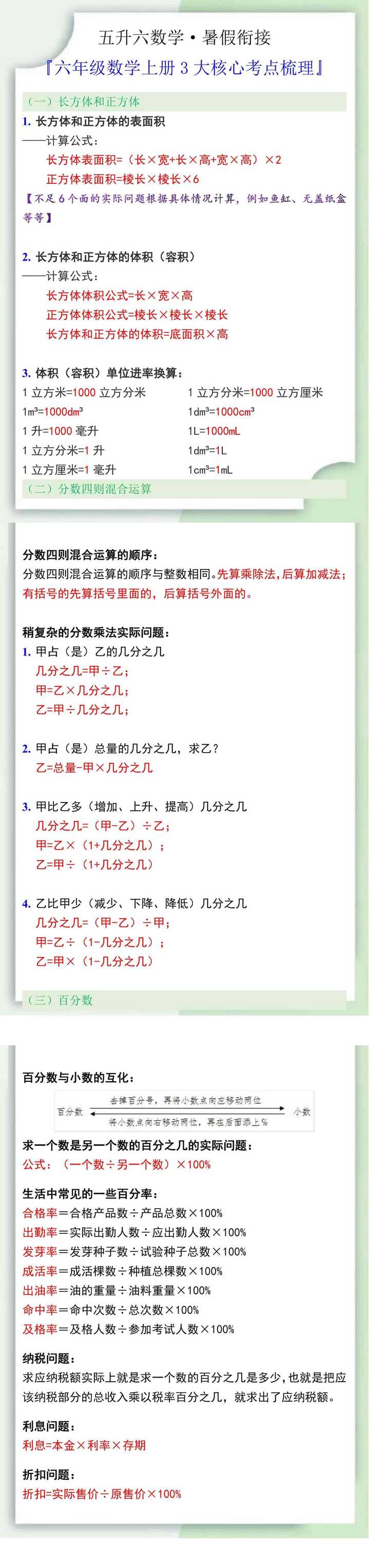 六年级数学上册3大核心考点梳理