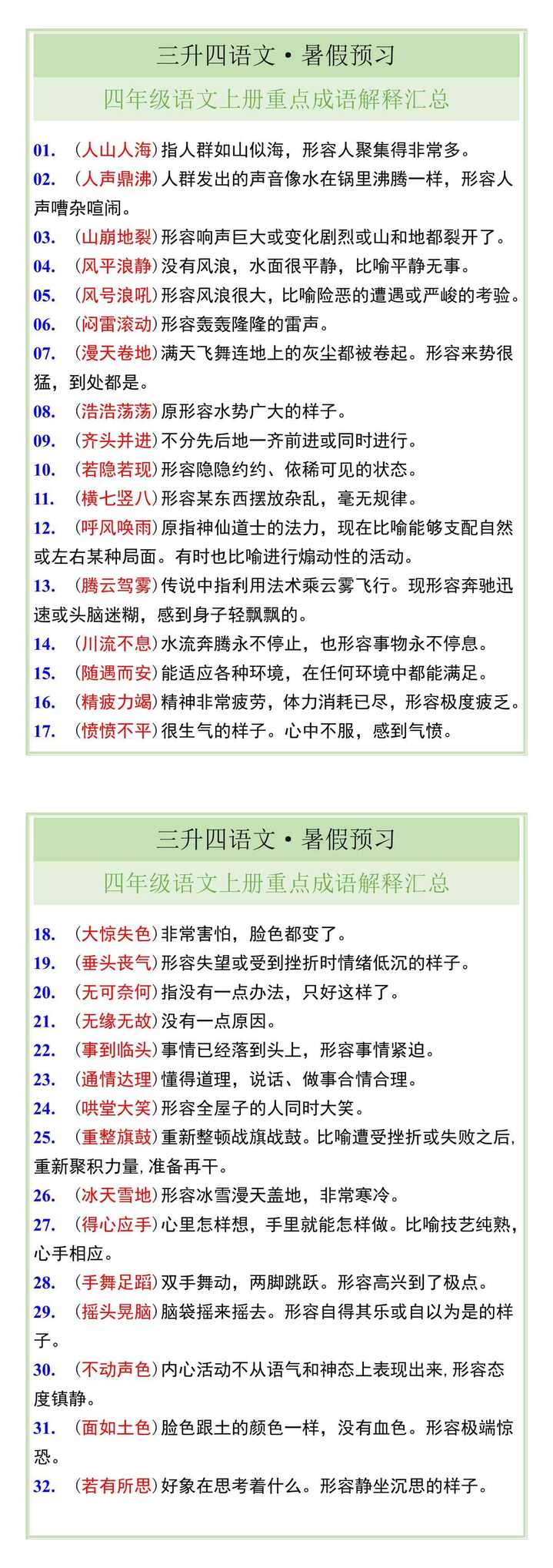 四年级语文上册重点成语解释汇总