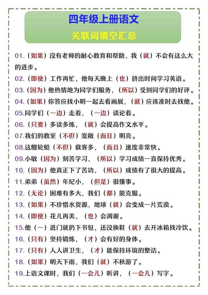 四年级上册语文 关联词填空汇总