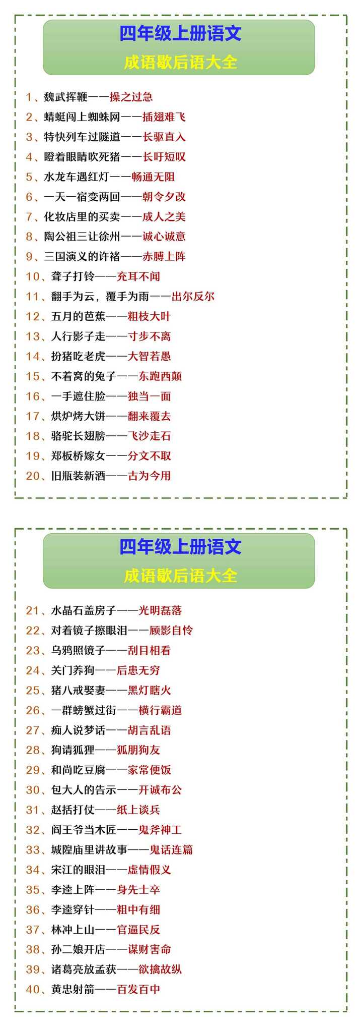 四年级上册语文 成语歇后语大全