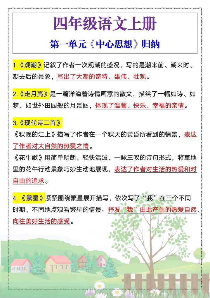 四年级语文上册第一单元《中心思想》归纳