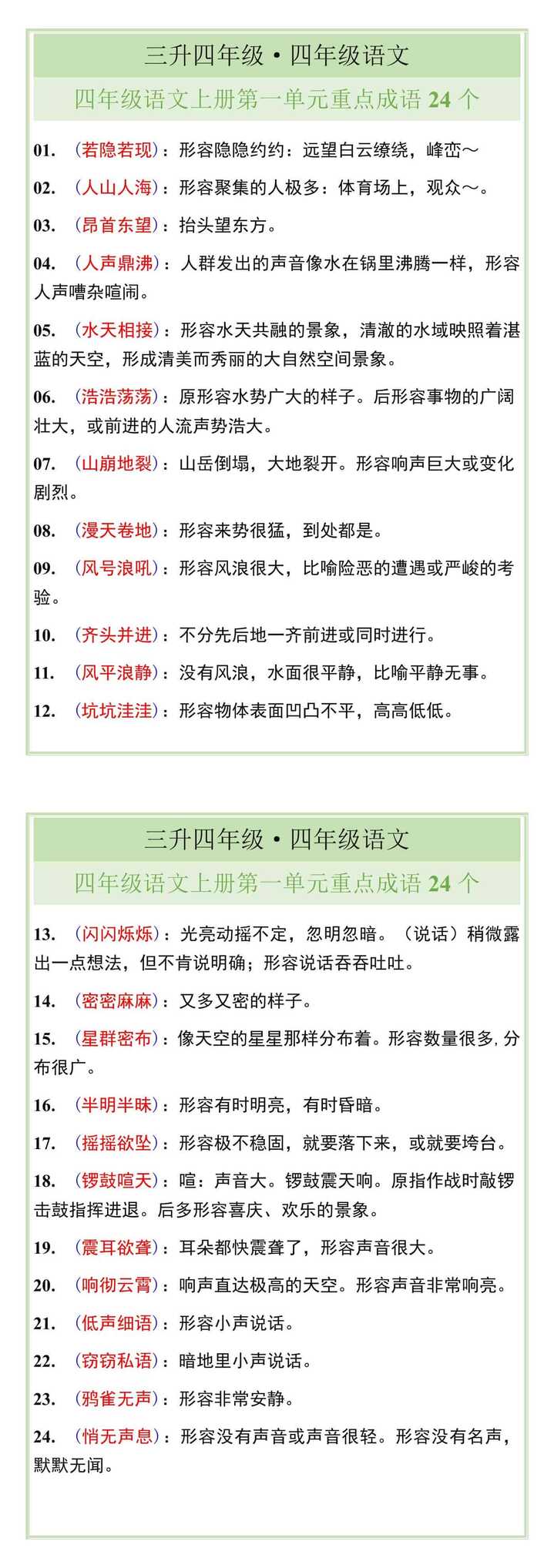 四年级语文上册第一单元重点成语24个