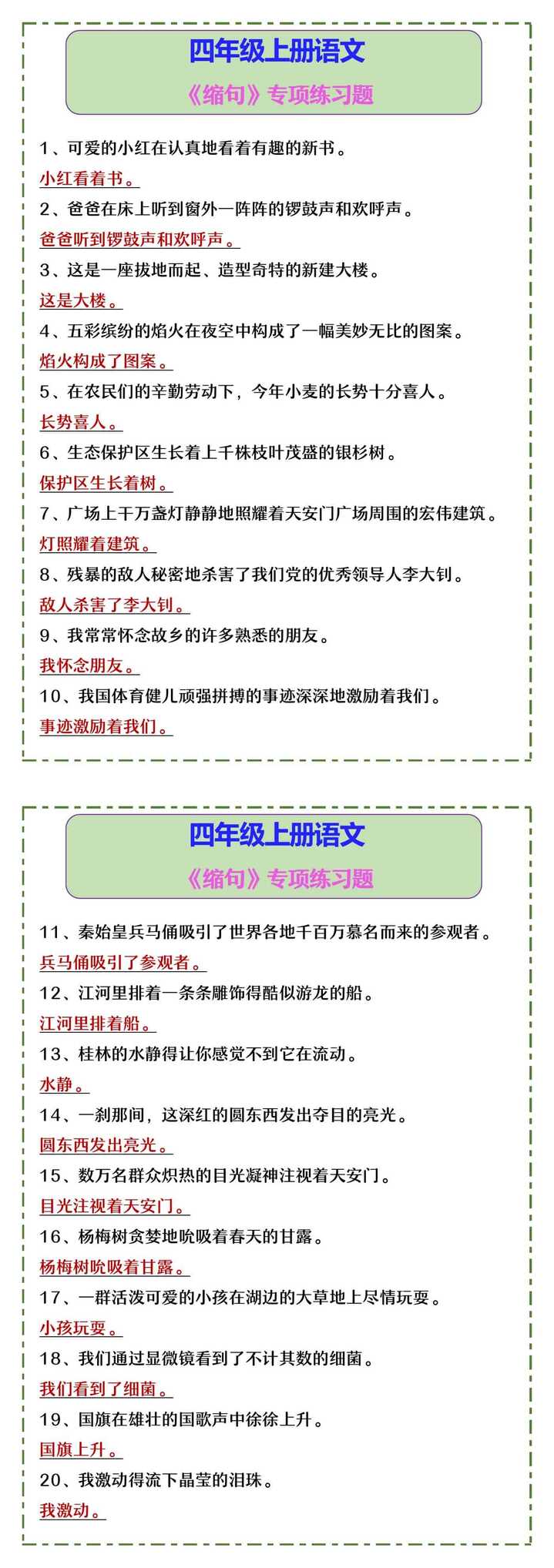 四年级上册语文 《缩句》专项练习题
