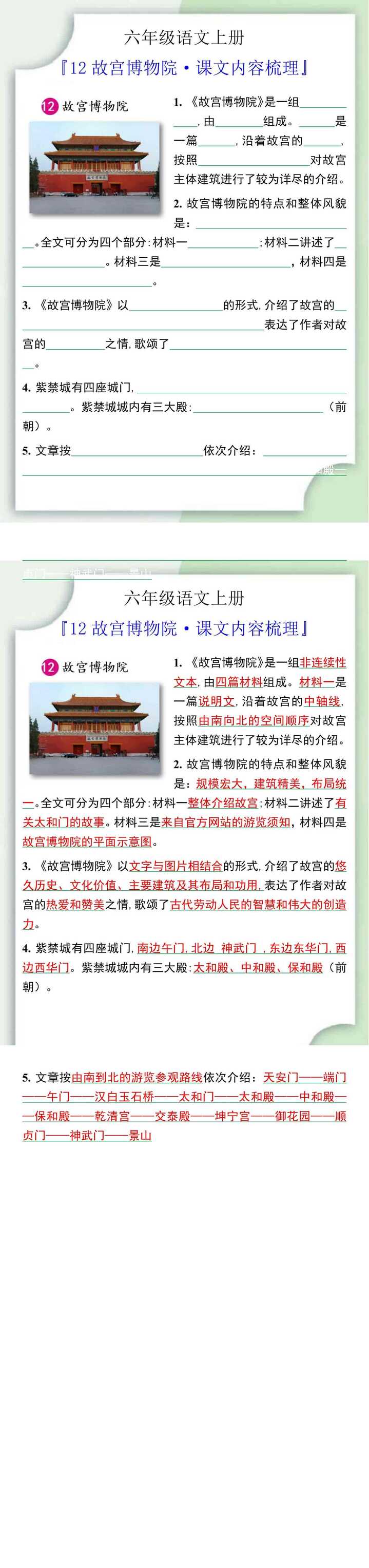 六年级语文上册12故宫博物院课文内容梳理
