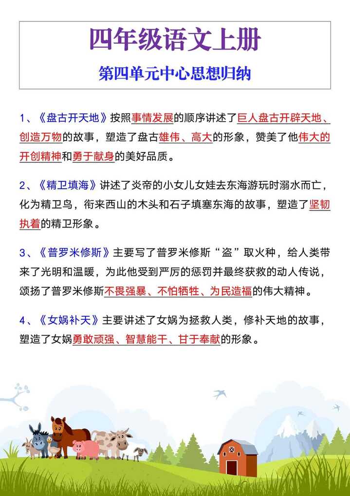 四年级语文上册第四单元中心思想归纳