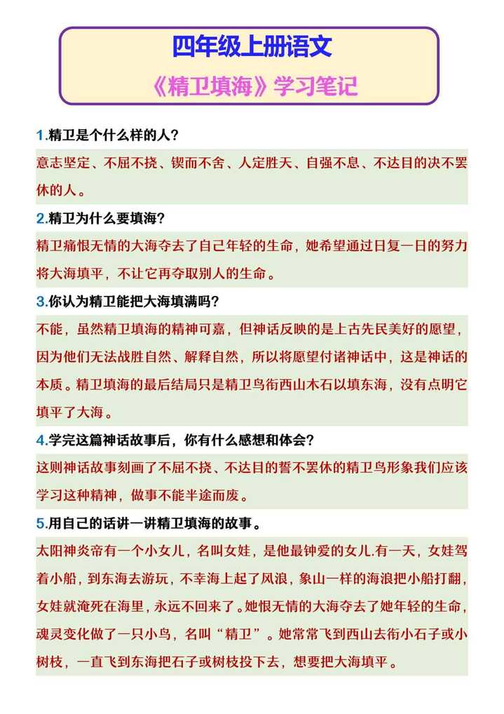 四年级上册语文 《精卫填海》学习笔记