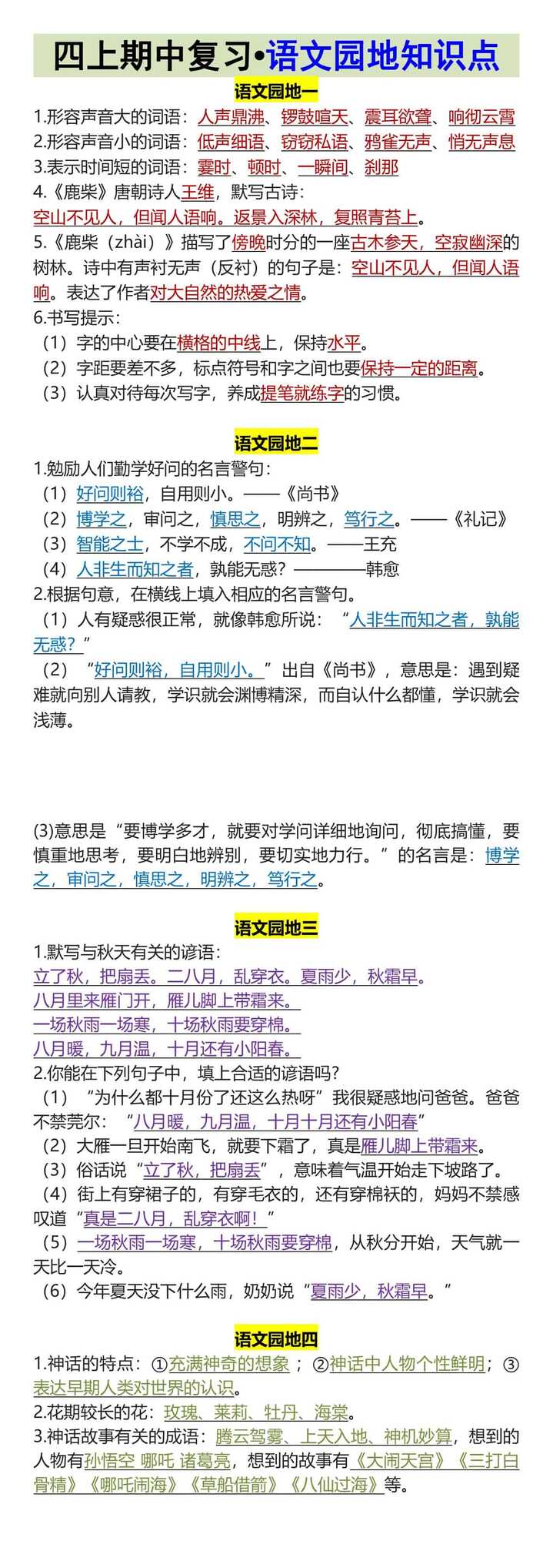 四上期中复习•语文园地知识点