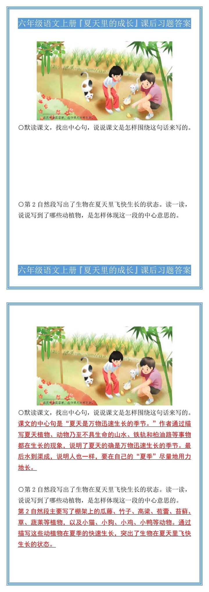 六年级语文上册『夏天里的成长』课后习题答案