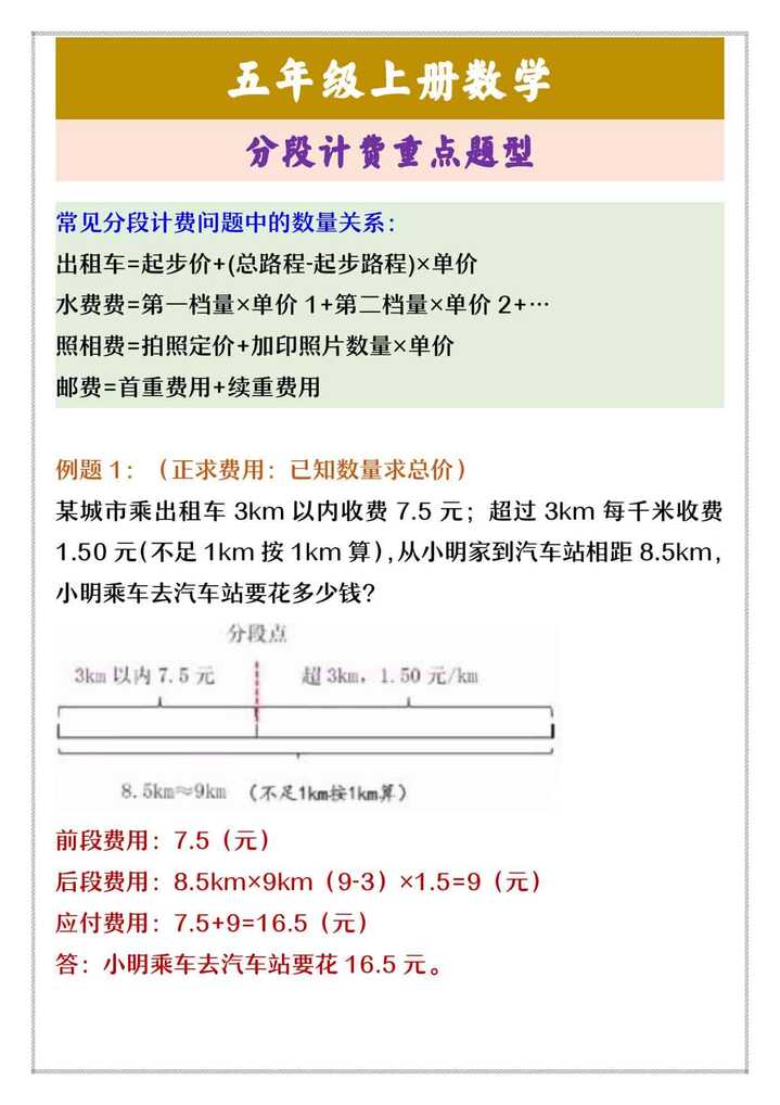 五年级上册数学 分段计费重点题型