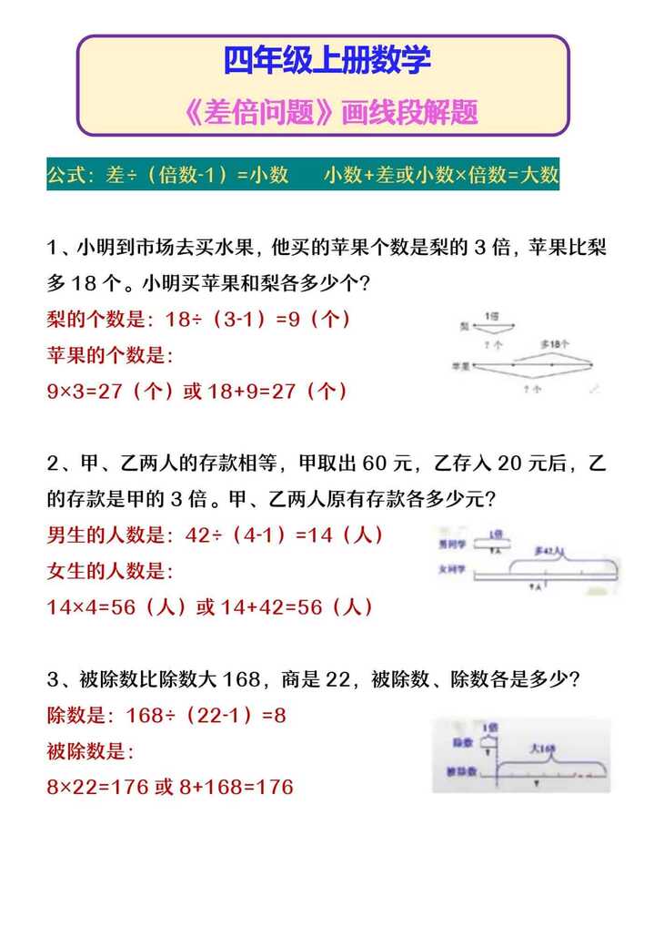 四年级上册数学 《差倍问题》画线段解题