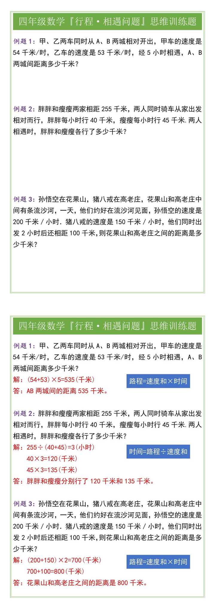 四年级数学『行程·相遇问题』思维训练题