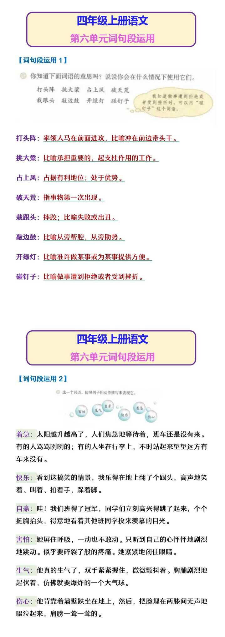 四年级上册语文 第六单元词句段运用