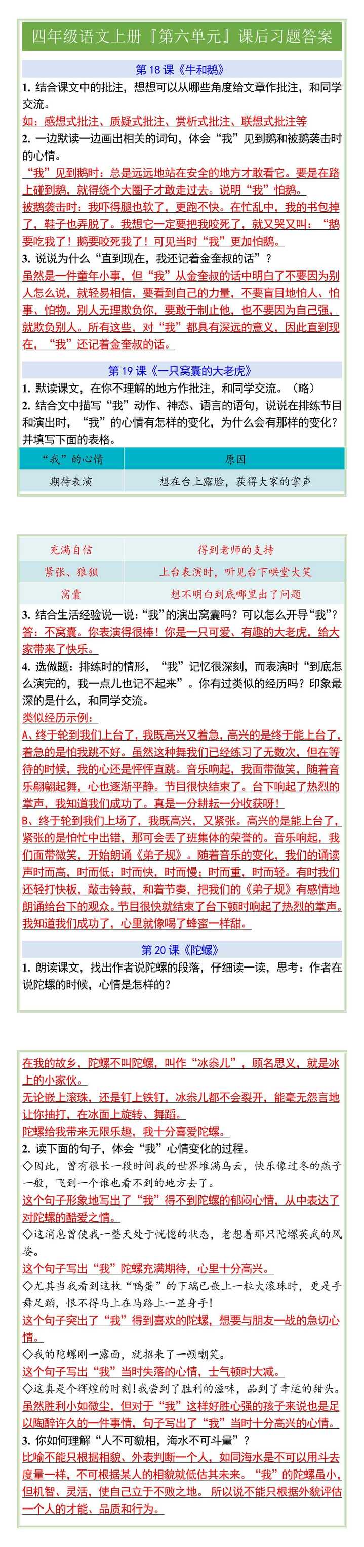 四年级语文上册『第六单元』课后习题答案
