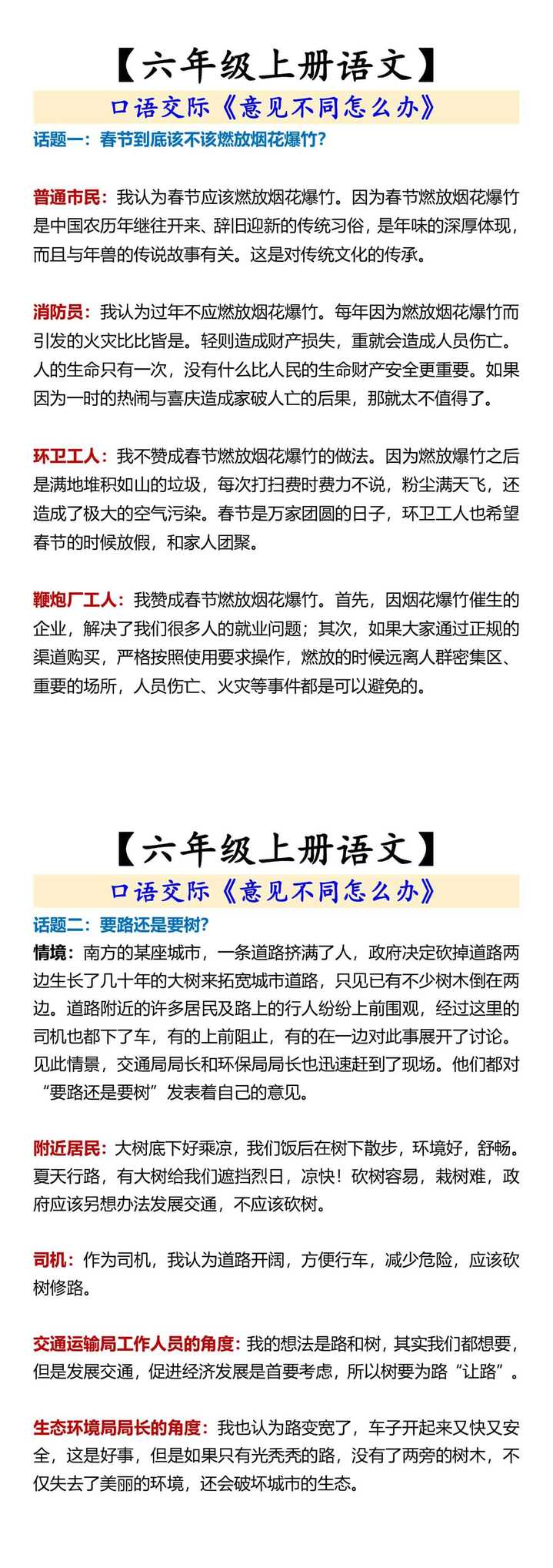 【六年级上册语文】 口语交际《意见不同怎么办》