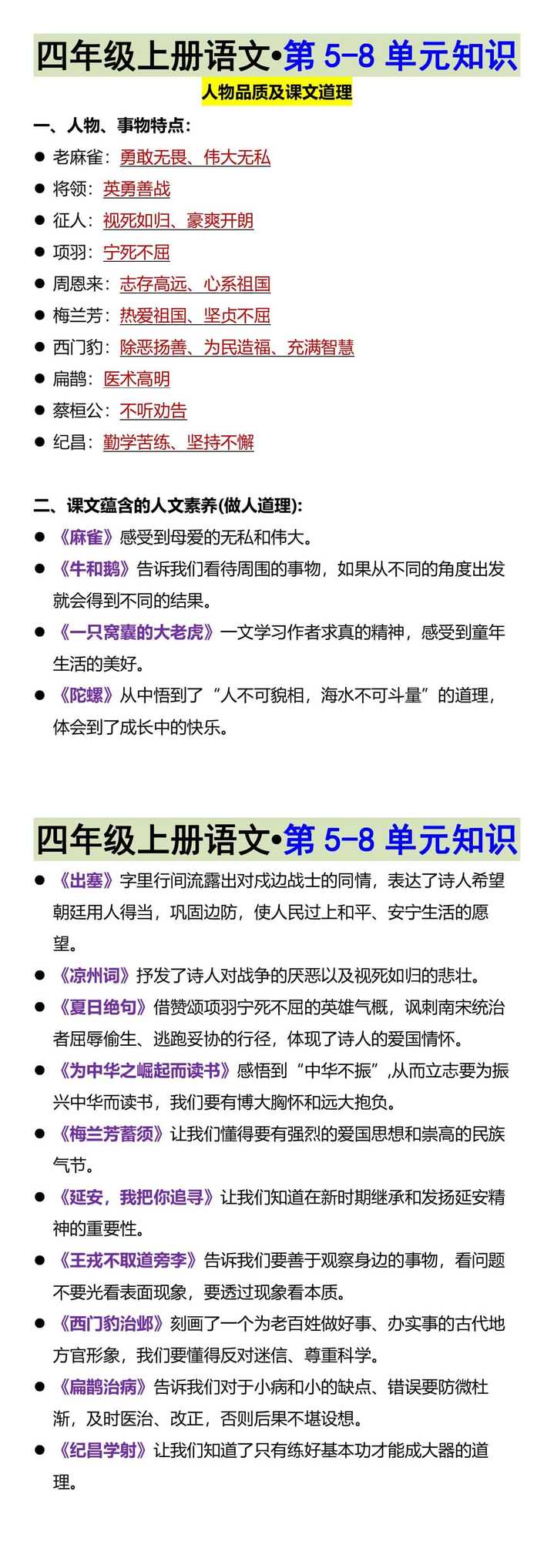 四年级上册语文•第5-8单元知识