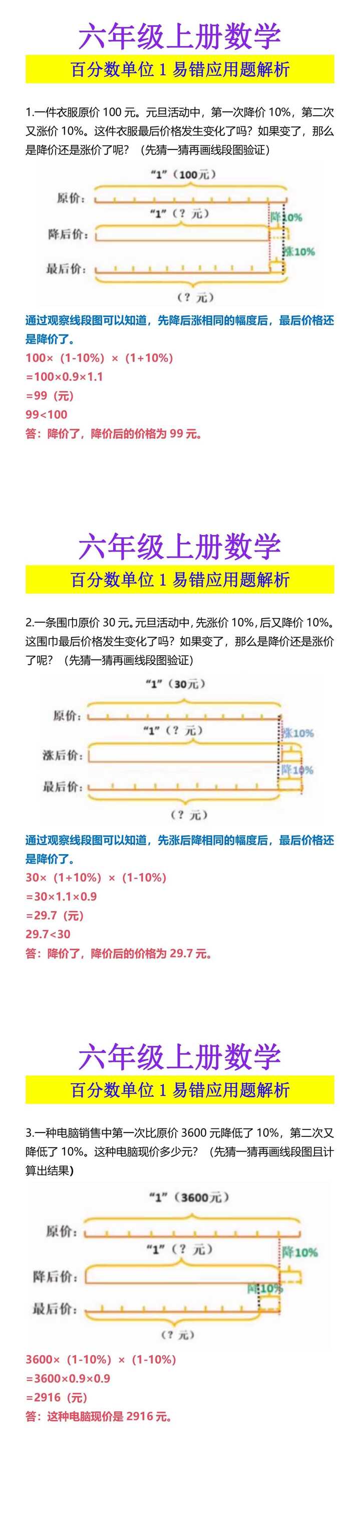 六年级上册数学 百分数单位1易错应用题解析