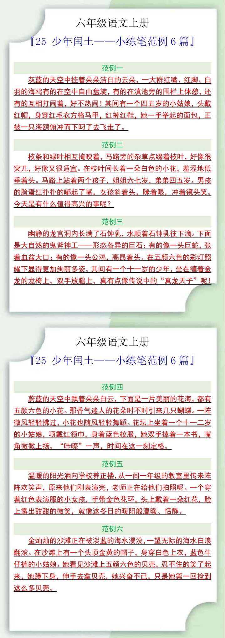 六年级语文上册少年闰土课后小练笔范例6篇
