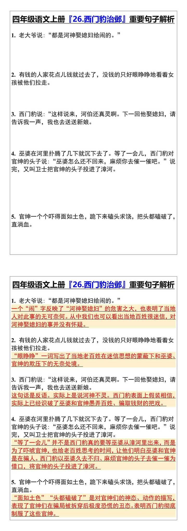 四年级语文上册『26.西门豹治邺』重要句子解析