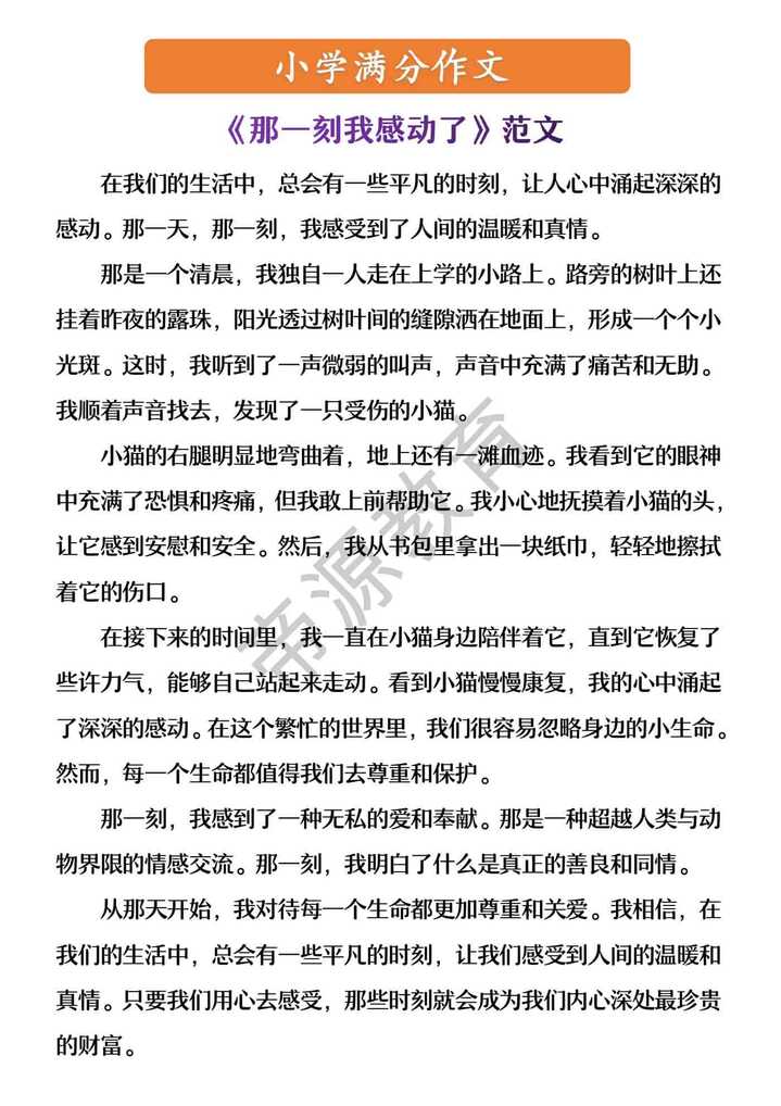 小学满分作文 《那一刻我感动了》范文