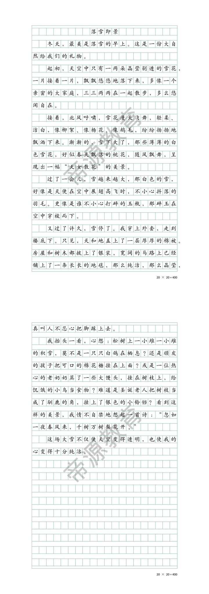 太美了！五上优秀作文摘抄《落雪即景》