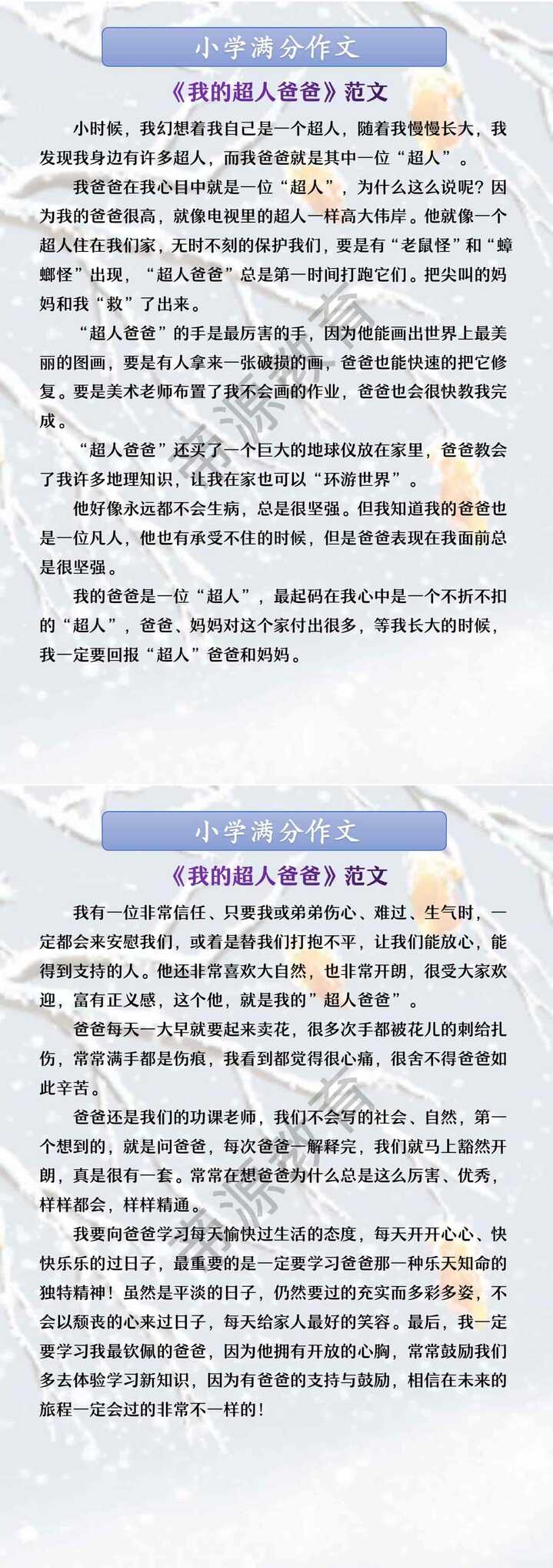 小学满分作文 《我的超人爸爸》范文