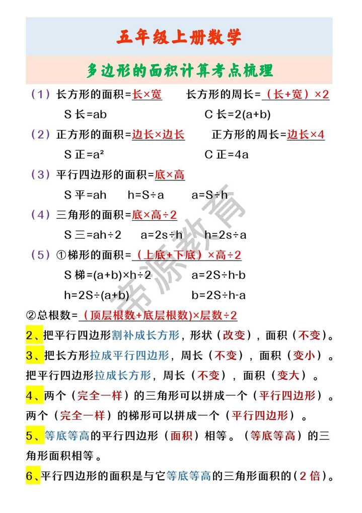 五年级上册数学 多边形的面积计算考点梳理