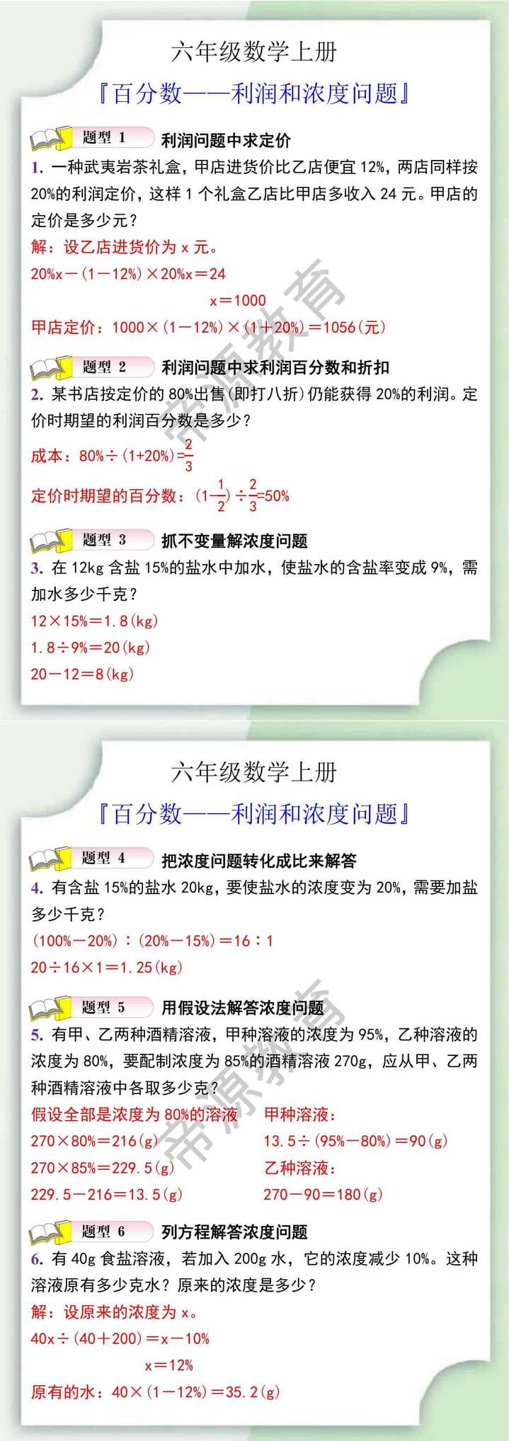 六年级数学上册百分数利润和浓度问题