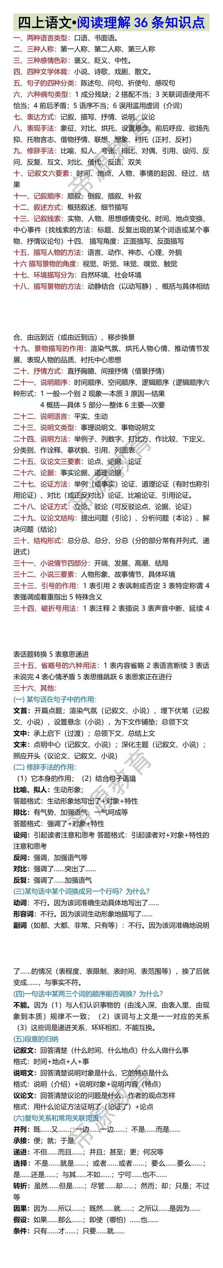 四上语文•阅读理解36条知识点