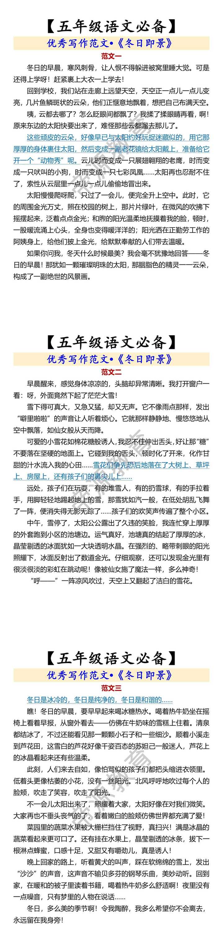【五年级语文必备】 优秀写作范文•《冬日即景》