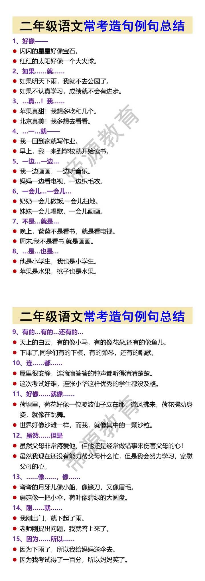 二年级语文常考造句例句总结