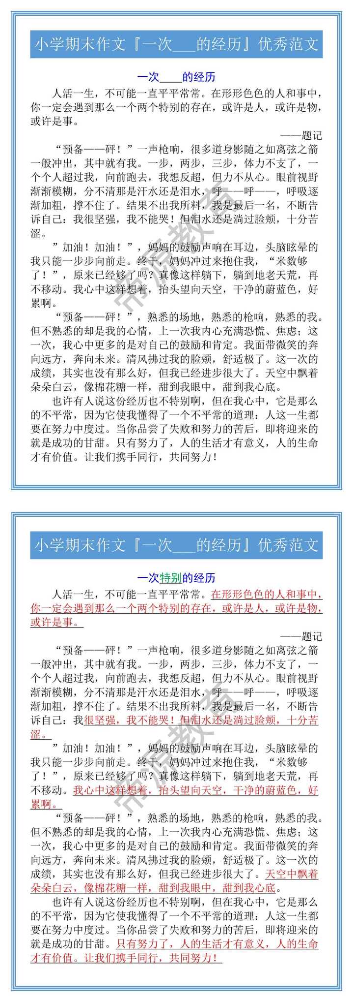 小学期末作文『一次___的经历』优秀范文
