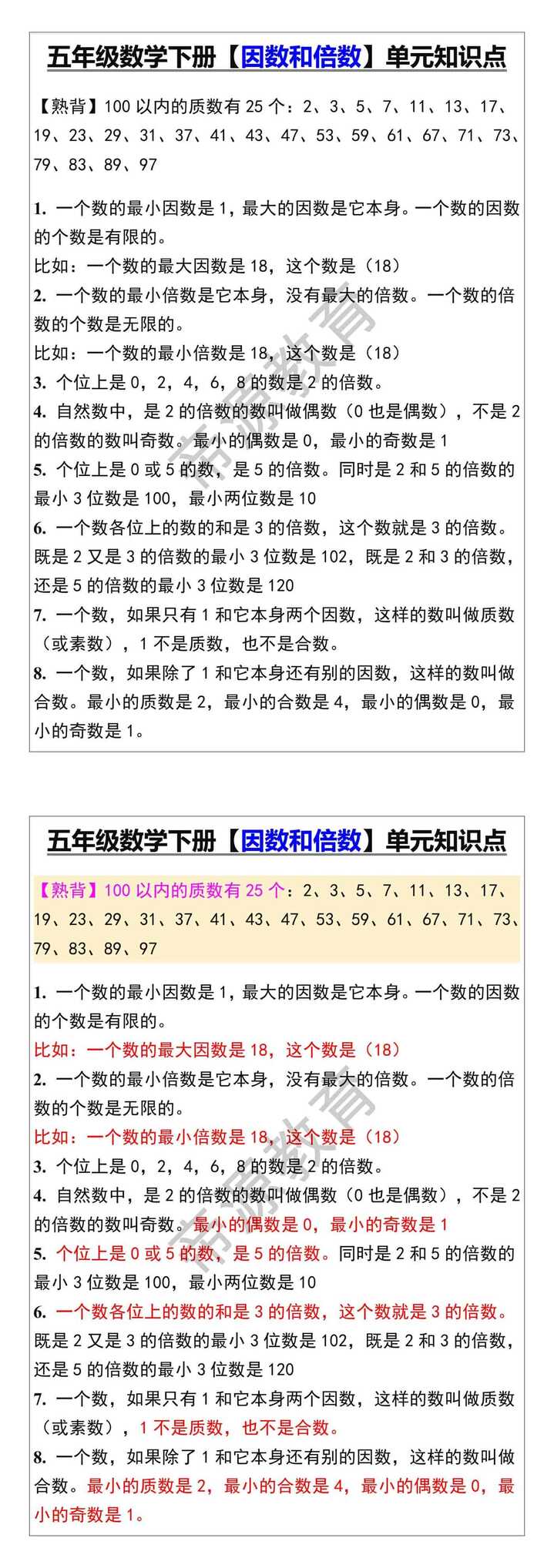 五年级数学下册【因数和倍数】单元知识点