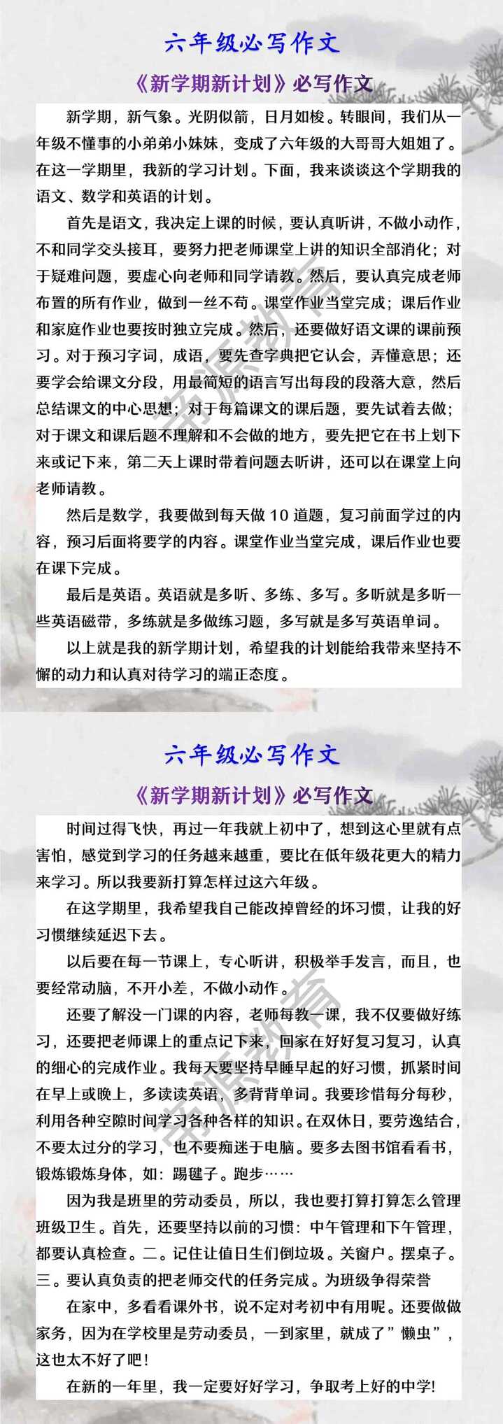 六年级必写作文 《新学期新计划》必写作文