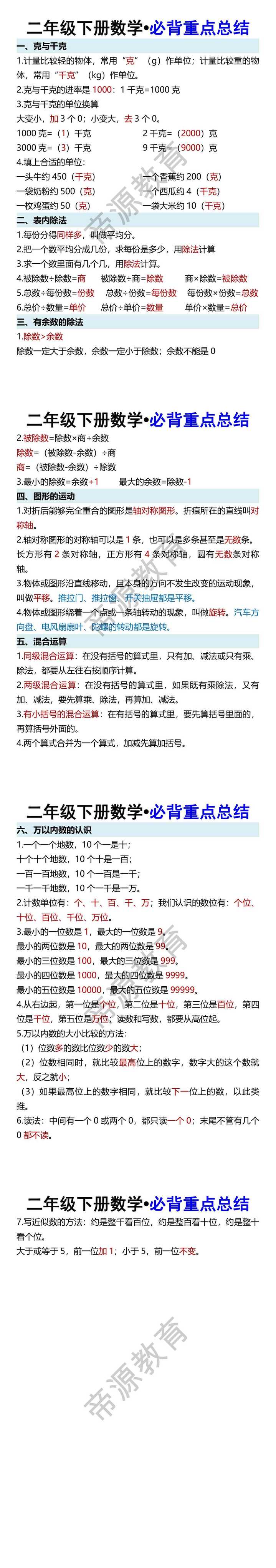 二年级下册数学•必背重点总结